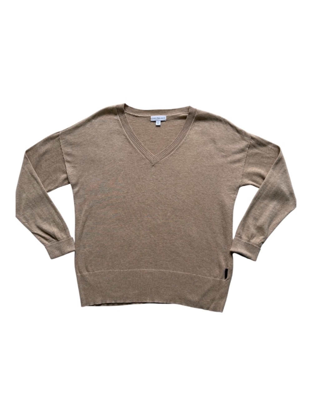 CALVIN KLEIN |  V-Neck Oversized Tan Long Sleeve Sweater Sz M